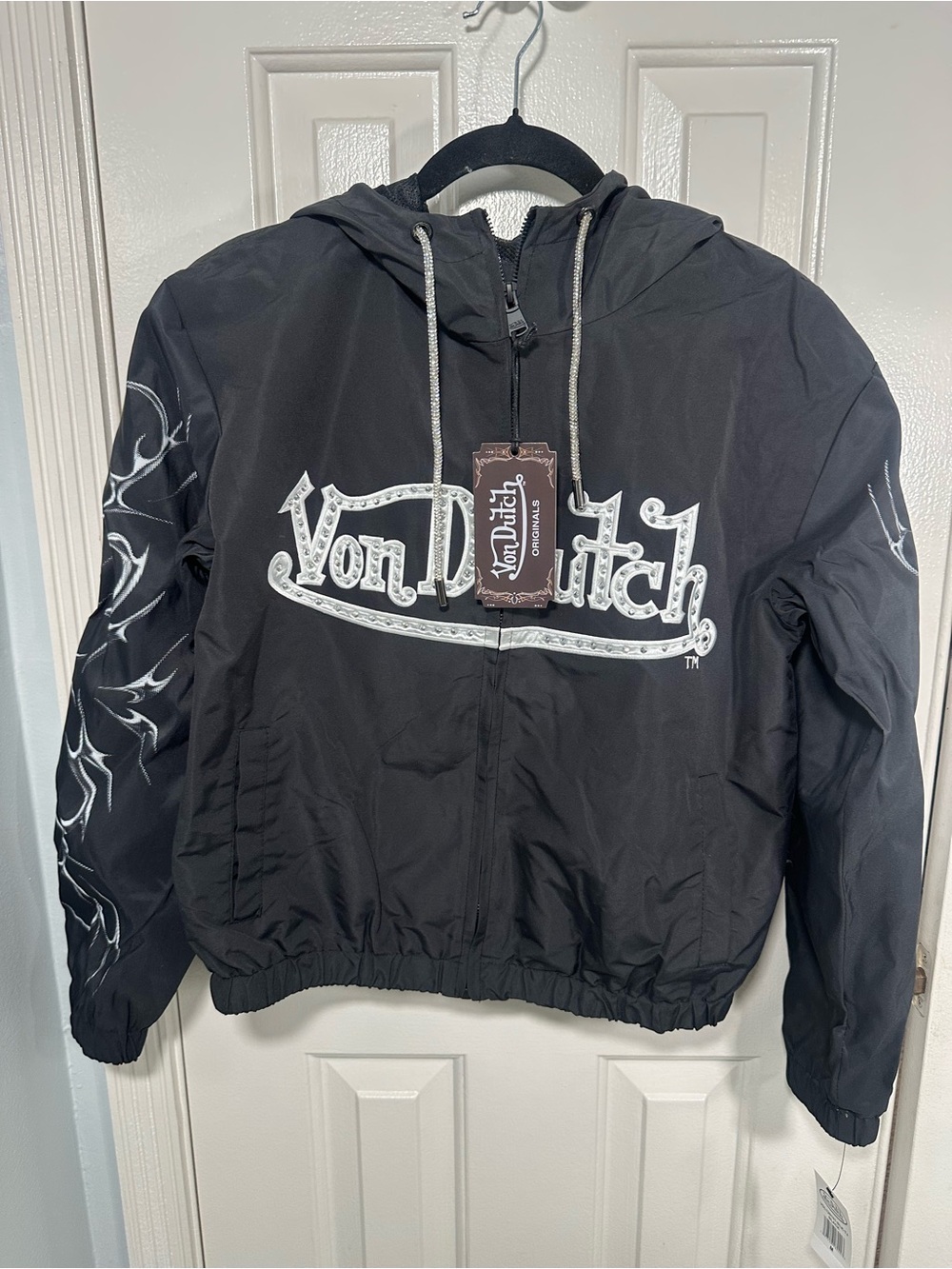 Von Dutch Black Hooded Logo Rain Jacket for Kids